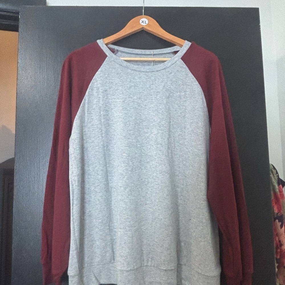 Gray and Burgundy Raglan Sweatshirt